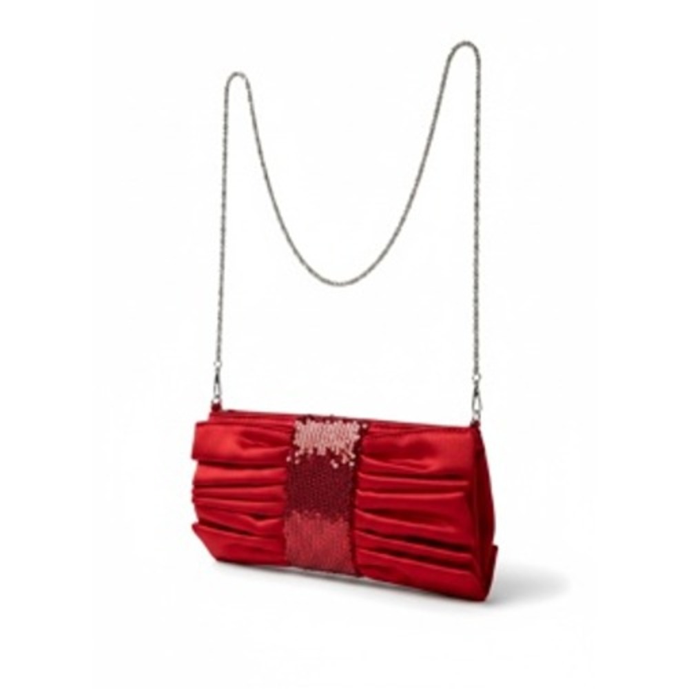 Bijoux Terner Red Satin Sequin Pleated Evening Clutch‎ Shoulder Bag